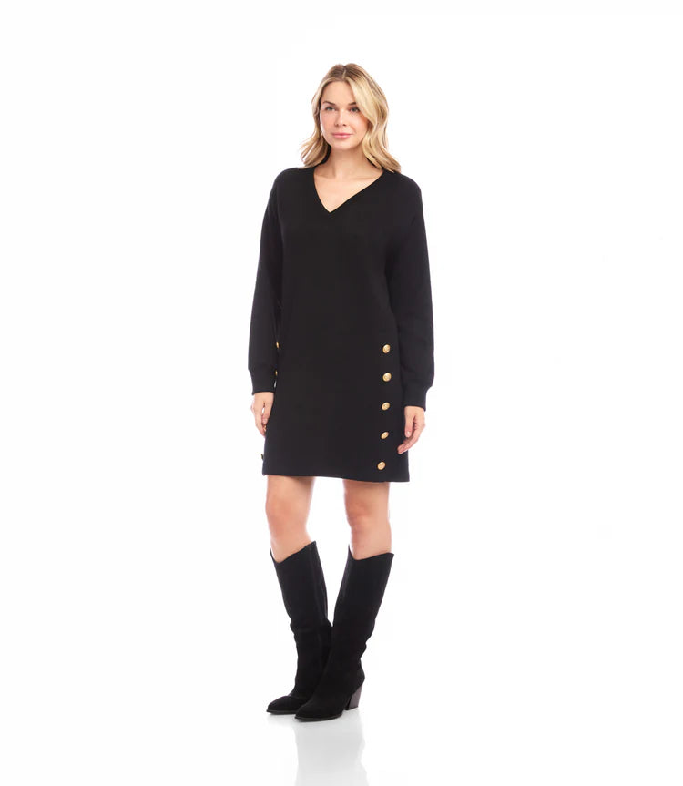 Karen Kane Women's Long Sleeve V Neck Button Detail Dress - Black - Size XL Karen Kane Women's Long Sleeve V Neck Button Detail Dress - Black - Size XL