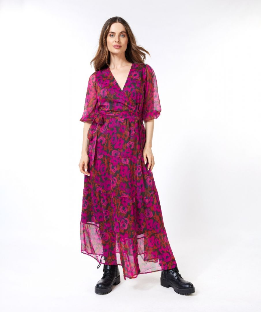 Liva Long Wrap Dress in  Floral Wilding - EsQualo  F2314532