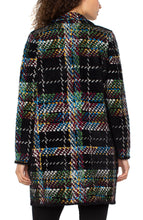Load image into Gallery viewer, Multicolored patterned coatigan and black pants worn by a model against a white background.
