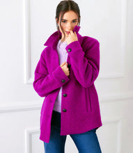 Load image into Gallery viewer, This magenta-hued shirt jacket provides timeless cold-weather styling, boasting a relaxed fit that offers effortless wear. Its vivid color ensures it stands apart from all the rest.  Color- Magenta. Long cuffed sleeve. Side functional pockets. Lined. Made of Italian fabric. 56% Wool. 40% Polyester. 4% Acrylic.
