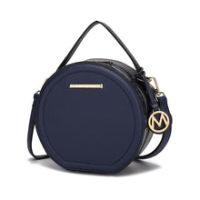 Load image into Gallery viewer, Mallory Navy with Snake Print Trim Vegan Leather Crossbody Handbag by Mia K.- MKF Collection

