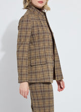 Load image into Gallery viewer, Model wearing a brown and sparkle plaid blazer and pant against a white background.
