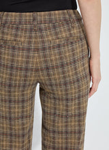 Load image into Gallery viewer, Close up of brown plaid sparkle pants against a white background.
