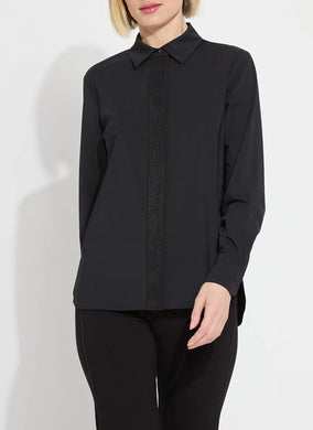 The Connie Micro Beaded Shirt offers a curved, hip-length, high-low hem and sophisticated micro beading on the front placket. Fashioned from travel-friendly, wrinkle-resistant Microfiber, the Connie Micro Beaded Shirt perfectly accompanies everything from wide-legged jeans to dress pants and skirts.