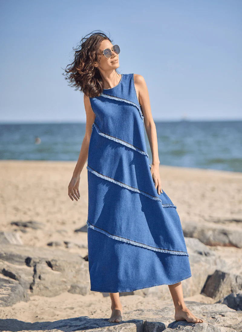 Final Sale Mirabella Fringed Midi Denim Dress