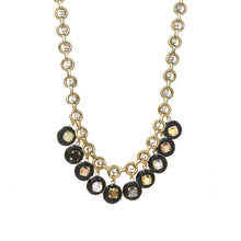 Load image into Gallery viewer, Introduce yourself to the Multi Janie Necklace, your newest must-have accessory. This 15&quot; (with a 3&quot; extension) necklace is crafted with antique gold plated brass base metal and accompanied by premium crystals. It&#39;s the perfect way to keep your look shining all day and night. This sparkling piece is made in Canada and is sure to turn heads with its statement-making style.
