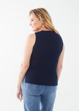 Load image into Gallery viewer, Enhance your summer wardrobe with this versatile Navy Textured Knit Tank Top from FDJ French Dressing. With its rich navy color, this stylish piece pairs perfectly with white pants or denim for a put-together look.  Pair with our Nadia Navy Textured Cardigan - FDJ French Dressing d1144624 for a perfect look.  Color- Navy. Length 22&quot;. V-neck.
