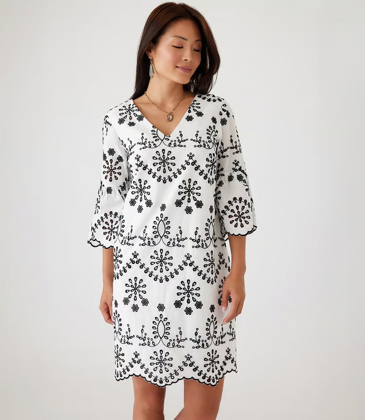 Final Sale Eliza Embroidered Eyelet Dress in Off White and Black