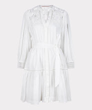 Load image into Gallery viewer, Featuring delicate plumetis lace embroidery, this dress exudes an air of sophistication. A must-have for the spring and summer, a white dress is a timeless essential in any wardrobe.
