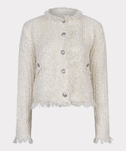 Load image into Gallery viewer, Elevate your wardrobe with this stylish, classic-inspired cardigan. Featuring subtle gold shimmer threading and a touch of fray, this cardigan is the perfect choice for a sophisticated and chic look. From the office to dinner, simply pair it with slacks or white jeans for a versatile and polished ensemble.
