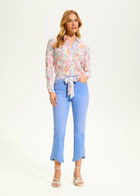 Load image into Gallery viewer, A perfect balance of classic and contemporary, the Olivia Boot Ankle Denim is designed for effortless style and comfortable wear. Featuring a light-washed finish, a curved hem, and a removable sash belt, this jean offers a flattering silhouette that transitions seamlessly from casual to chic.
