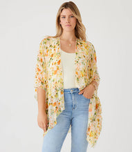 Load image into Gallery viewer, Create a flowy and feminine silhouette in this painted georgette jacket that enhances any ensemble. The floral print exudes a sense of timeless beauty, while the viscose fabric ensures comfort and breathability.
