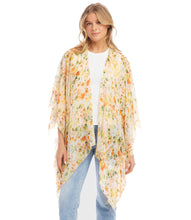 Load image into Gallery viewer, Create a flowy and feminine silhouette in this painted georgette jacket that enhances any ensemble. The floral print exudes a sense of timeless beauty, while the viscose fabric ensures comfort and breathability.
