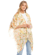 Load image into Gallery viewer, Create a flowy and feminine silhouette in this painted georgette jacket that enhances any ensemble. The floral print exudes a sense of timeless beauty, while the viscose fabric ensures comfort and breathability.
