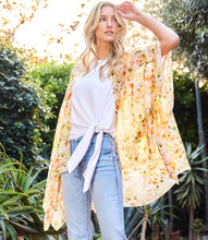 Load image into Gallery viewer, Create a flowy and feminine silhouette in this painted georgette jacket that enhances any ensemble. The floral print exudes a sense of timeless beauty, while the viscose fabric ensures comfort and breathability.
