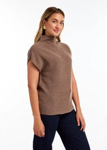 Load image into Gallery viewer, This sweater features a refined knit in an earthy tone, making it a versatile addition to any wardrobe. Its ottoman sleeves and mock neck enhance the overall design, offering the option to wear it as a stylish vest over your preferred long-sleeved top.
