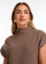 Load image into Gallery viewer, This sweater features a refined knit in an earthy tone, making it a versatile addition to any wardrobe. Its ottoman sleeves and mock neck enhance the overall design, offering the option to wear it as a stylish vest over your preferred long-sleeved top.
