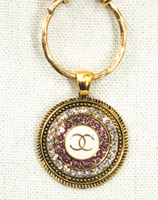 Load image into Gallery viewer, Paulina Pink and Antique Gold Vintage Chanel Button Pendant Necklace - Modern Vintage Creations
