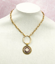 Load image into Gallery viewer, Paulina Pink and Antique Gold Vintage Chanel Button Pendant Necklace - Modern Vintage Creations
