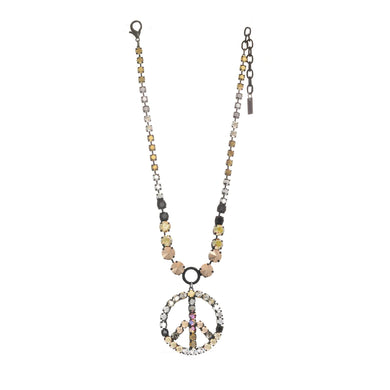 Be the center of peace and sparkle in this timeless Peace POP Necklace! Crafted with a smutt plated brass and pewter base metal, set with high quality crystals, this 16