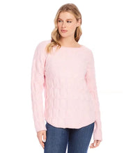 Load image into Gallery viewer, Enhance your winter wardrobe with our Poet Pink Cable Shirttail Sweater. Featuring a textured design and luxurious knitting techniques, this sweater will elevate your style while providing warmth and comfort. Perfect for any occasion, upgrade your look with this must-have piece.
