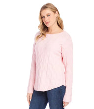 Load image into Gallery viewer, Enhance your winter wardrobe with our Poet Pink Cable Shirttail Sweater. Featuring a textured design and luxurious knitting techniques, this sweater will elevate your style while providing warmth and comfort. Perfect for any occasion, upgrade your look with this must-have piece.
