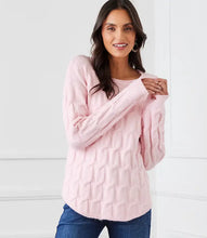 Load image into Gallery viewer, Enhance your winter wardrobe with our Poet Pink Cable Shirttail Sweater. Featuring a textured design and luxurious knitting techniques, this sweater will elevate your style while providing warmth and comfort. Perfect for any occasion, upgrade your look with this must-have piece.
