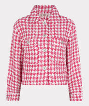 Load image into Gallery viewer, This Pink Big Houndstooth Jacket by EsQualo boasts a stylish pied de poule pattern. The jacket has a shorter, relaxed fit, perfect for pairing with jeans. Accentuated by elegant rhinestone buttons, this piece is sure to catch attention.
