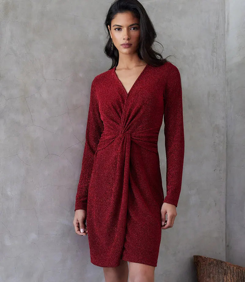 Karen Kane Women's Twist Front Dress, Red, Large