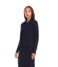 Load image into Gallery viewer, Woman wearing a navy blue jacket  over a navy tank and navy skirt on a white background.
