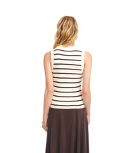 Load image into Gallery viewer, Woman wearing a brown and cream striped sleeveless top and brown skirt against a white background.
