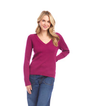 Load image into Gallery viewer, Rhea Ribbed V-Neck Sweater in Magenta - Karen Kane 3L89169
