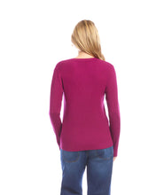 Load image into Gallery viewer, Rhea Ribbed V-Neck Sweater in Magenta - Karen Kane 3L89169
