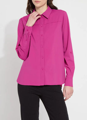 The Roll Tab Button Down Shirt is designed with a slim fit and a curved, hip-length hem that extends longer in the back than the front. Made from stretchable, wrinkle-resistant Microfiber, this women's shirt boasts versatile tab sleeves that can be easily rolled up, complemented by a raw-edge hem.