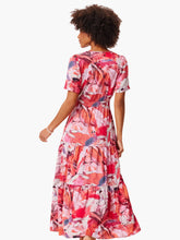 Load image into Gallery viewer, Flower power you can wear! Say hello to the dress of your dreams in our easy, flowy, breezy Daydream fabric that&#39;s mindfully made from partially recycled materials. The satin chiffon maxi silhouette flows and twirls with your every step with the split neck and side seam pockets lift the look and offer some everyday utility. Made to have a more relaxed, easy fit with fit and flared tiers and a touch of ruching at the center back seam.
