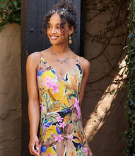 Load image into Gallery viewer, Experience a chic and comfortable look with this Taryn Tropical Flower Print Side Slit Dress from Karen Kane. The adjustable straps and midi length offer a customizable fit for a flattering silhouette, combining style and tropical vibes in one eye-catching piece. Color- Island flower print;  V-neckline. Adjustable straps. Side pockets.
