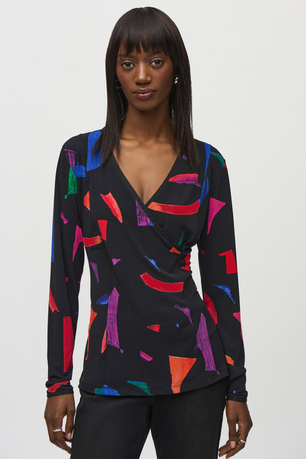 Solange Silky Knit Abstract Print Wrap Top 244079