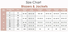 Load image into Gallery viewer, Size chart for Central Park West Blazers &amp; Jackets with numerical and letter sizes.
