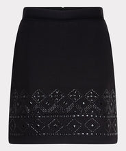 Load image into Gallery viewer, The EsQualo Senia Skirt in black features a beautifully detailed beaded hemline and a convenient zipper closure on the back, making it a necessary addition to any wardrobe. Its timeless design exudes sophistication and can be paired effortlessly with our matching Beate Blazer with Sleeve Embellishments - EsQualo W2405719 or elegant blouse for a polished look.
