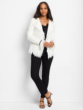 Load image into Gallery viewer, Our popular Fringe Mix Jacket now features even more fringe for added detail. Nic &amp; Zoe has enhanced this signature piece with unique trims on the pockets and cuffs, as well as extending the namesake edging detail for a stunning textured look. Like the original, it combines the luxurious feel of a knit with the refined silhouette of a blazer. The open lapel front and spacious pockets make it both stylish and functional for holding your valuables.
