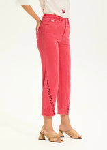 Load image into Gallery viewer, The Suzanne Straight Crop Denim boasts intricate braiding accents on the lower section of each pant leg, resulting in a distinctive look. This intricate design adds a touch of elegance and uniqueness to the cropped pants, making them stand out as a stylish choice for spring and summer wear.

