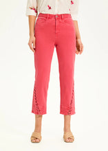Load image into Gallery viewer, The Suzanne Straight Crop Denim boasts intricate braiding accents on the lower section of each pant leg, resulting in a distinctive look. This intricate design adds a touch of elegance and uniqueness to the cropped pants, making them stand out as a stylish choice for spring and summer wear.
