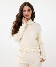 Load image into Gallery viewer, Elevate your wardrobe with the EsQualo Embellished Gem Collar Sweater. This stunning piece features a split turtleneck adorned with gem embellishments on both sides of the split collar, adding a touch of elegance and sophistication to your look. The sweater is designed with long sleeves, two floral gems on each cuff and a comfortable fit, making it perfect for both casual and dressy occasions.
