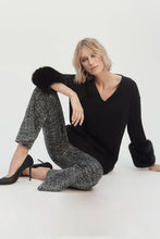 Load image into Gallery viewer, Slipping into this V-neck sweater tunic with faux-fur cuffs easily lifts the spirits. The soft and elegant enhancement to a simple design ensures a distinctive style for both day and evening wear.
