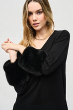 Load image into Gallery viewer, Slipping into this V-neck sweater tunic with faux-fur cuffs easily lifts the spirits. The soft and elegant enhancement to a simple design ensures a distinctive style for both day and evening wear.
