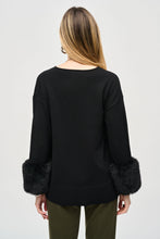 Load image into Gallery viewer, Slipping into this V-neck sweater tunic with faux-fur cuffs easily lifts the spirits. The soft and elegant enhancement to a simple design ensures a distinctive style for both day and evening wear.
