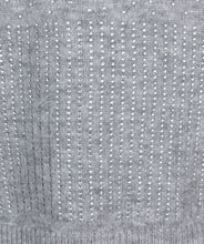 Load image into Gallery viewer, This chic sweater boasts a stylish grey color and is adorned with dazzling rhinestones on the bottom and sleeves, making it a standout piece. Its oversized fit pairs effortlessly with faux leather pants for an edgy, yet sophisticated look, or can be paired seamlessly with denim for a more polished casual style.
