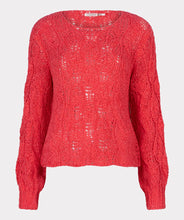 Load image into Gallery viewer, Crafted with intricate openwork details, this lightweight sweater is the perfect addition to any wardrobe. Its vivid, cheery color and classic round neckline make it a versatile piece that pairs well with white pants, shorts, or your favorite jeans. This gorgeous sweater offers both style and comfort.
