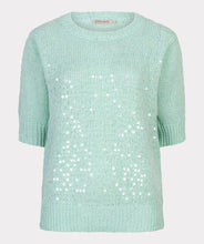 Load image into Gallery viewer, Mint green sequin sweater against a light gray background.
