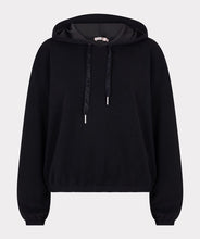 Load image into Gallery viewer, Black hoodie against a white background.
